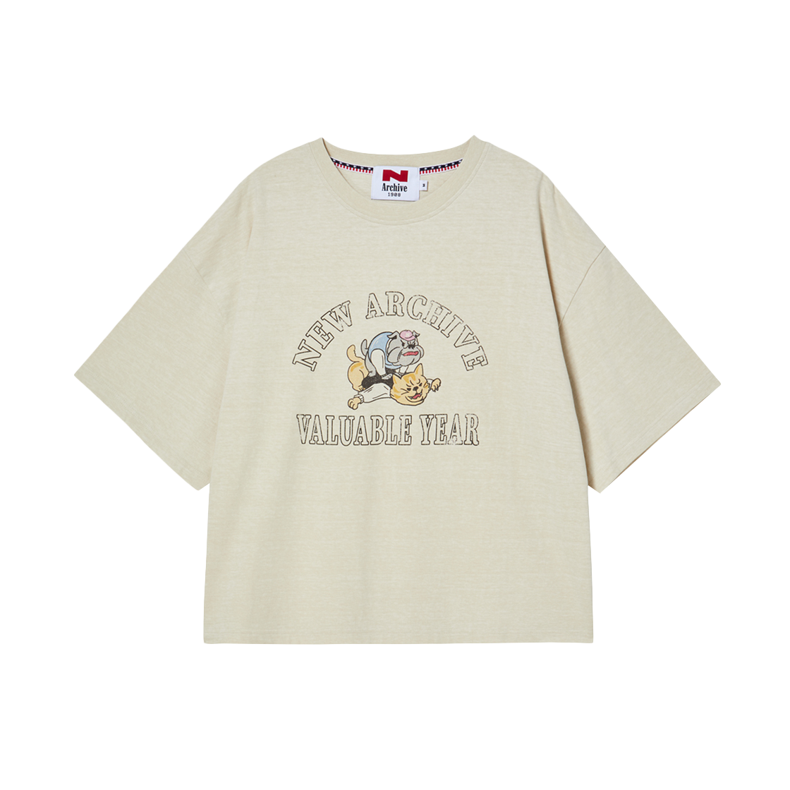 NV25SURS03IV N ARCHIVE Vintage Print Detail Pigment Washing 1/2 T-Shirt Ivory