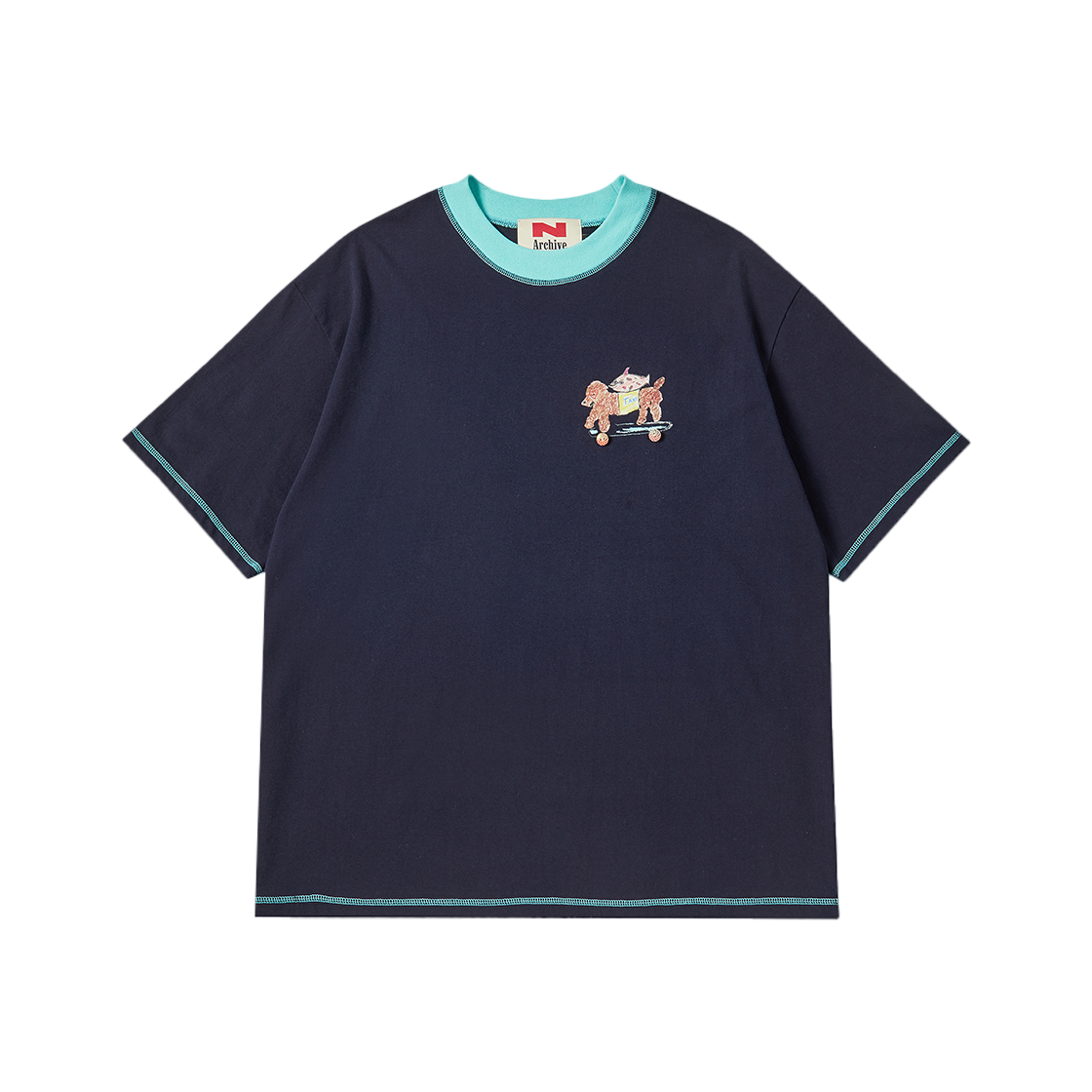 엔 아카이브 핸드 프린트 디테일 코튼 반팔 티셔츠 네이비(N ARCHIVE Hand Print Detail Cotton 1/2 T-Shirt Navy) - 1
