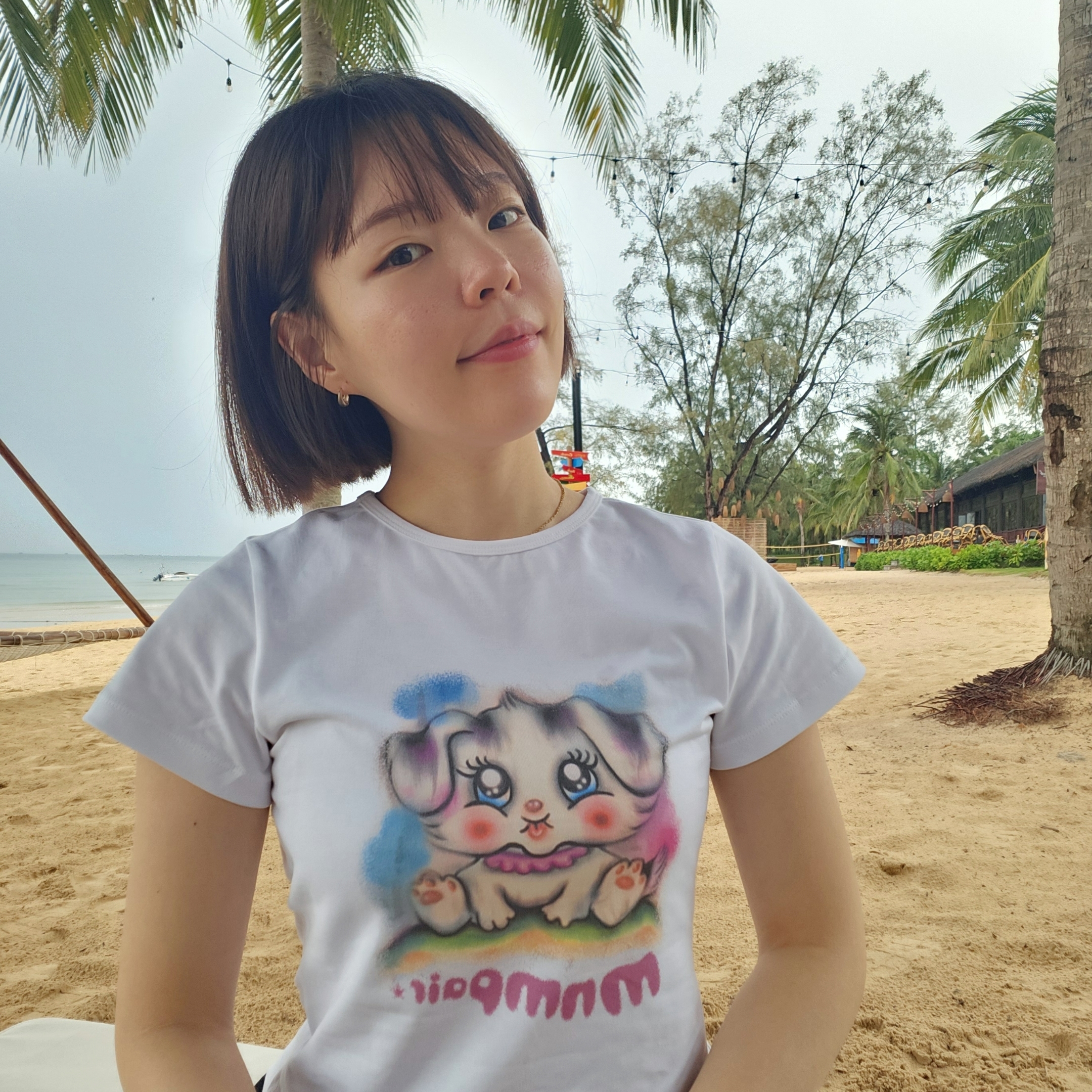 mnmpair Airbrush Puppy Tee 착용 스타일