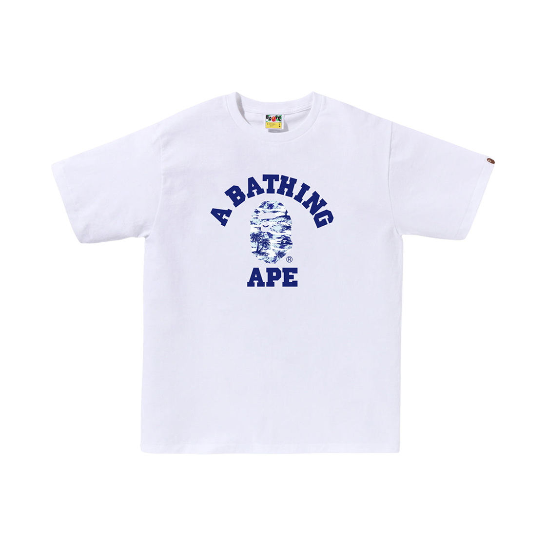- BAPE Palm Tree Camo College T-Shirt White Blue