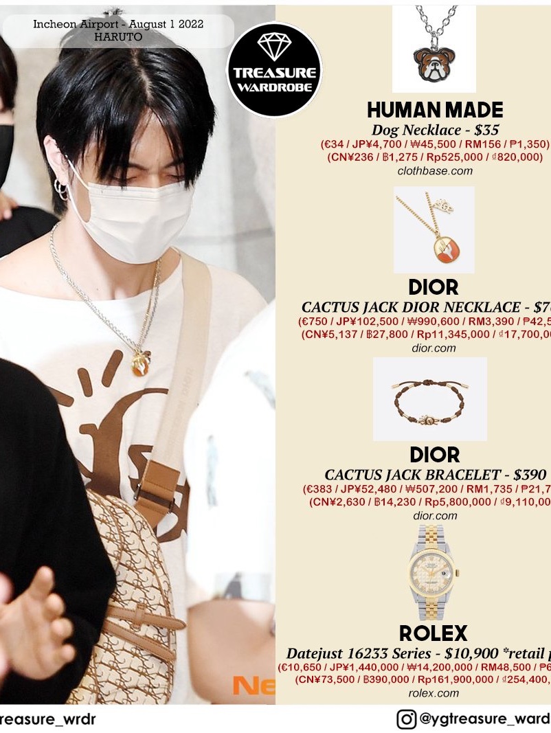 Dior x Cactus Jack Pendant Necklace Gold Finish Brass with Orange Aventurine & White Mother-of-Pearl, Dior x Cactus Jack Oversized T-Shirt White Brown 착용 스타일