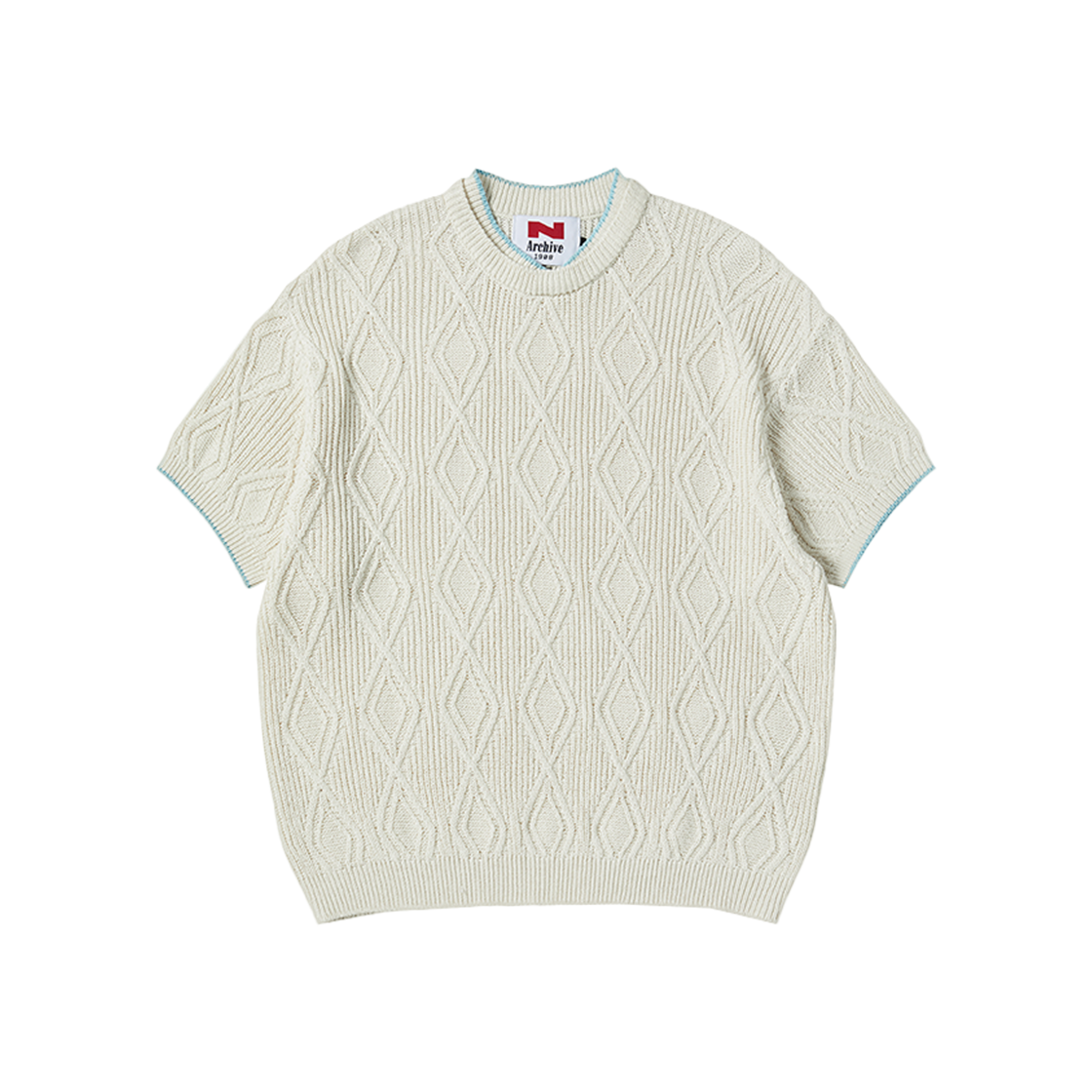 엔 아카이브 파인 코튼 얀 케이블 디테일 반팔 니트 아이보리(N ARCHIVE Fine Cotton Yarn Cable Detail 1/2 Knit Ivory) - 1