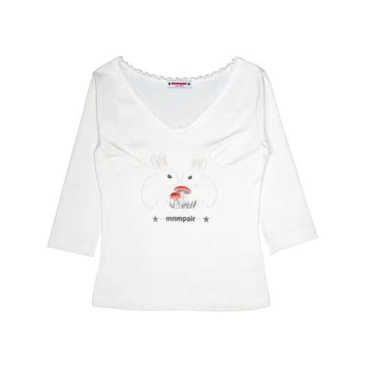 MP25SSTS04WH mnmpair Rabbit Lace V-Neck Tee White