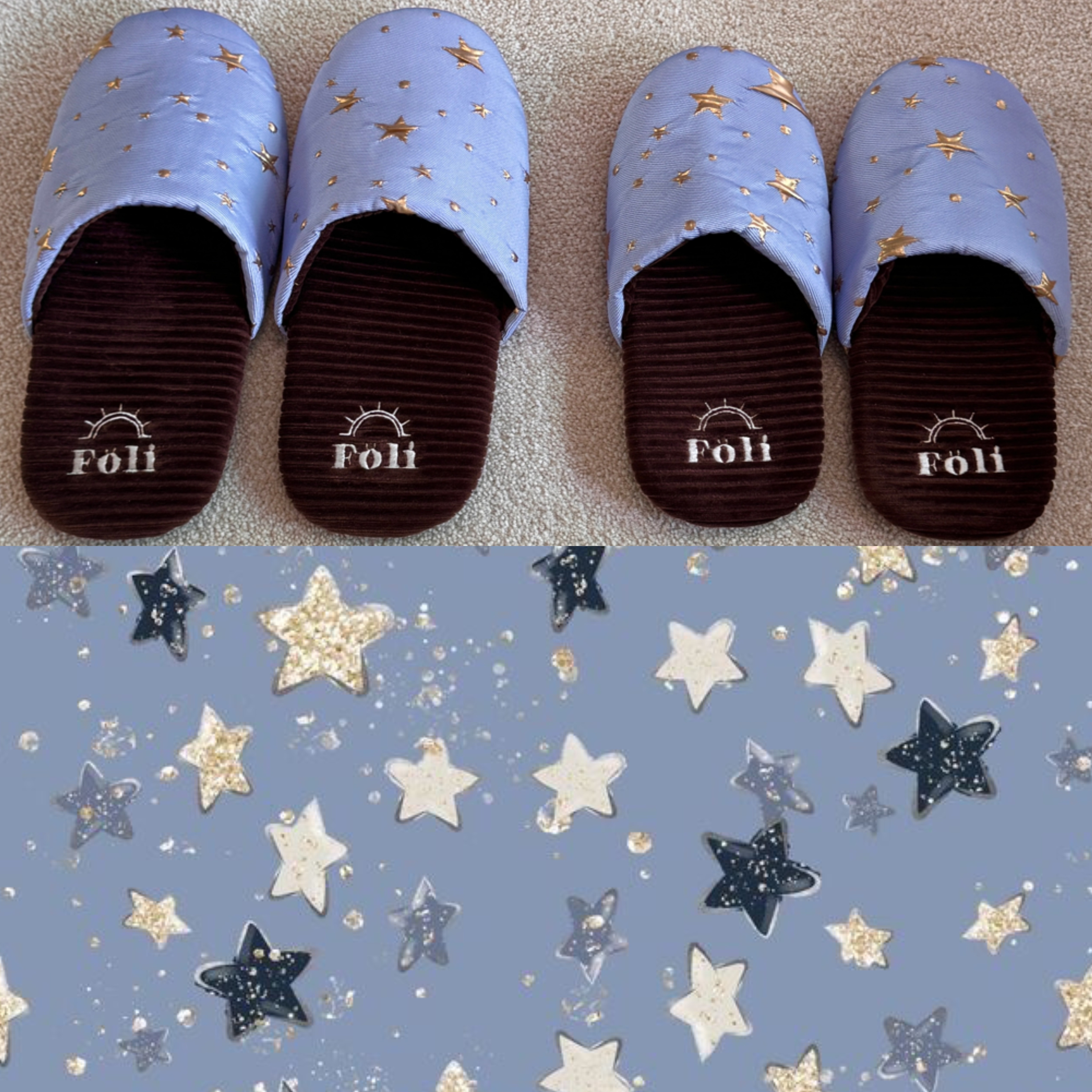 Foli Astral Room Shoes Blue 착용 스타일