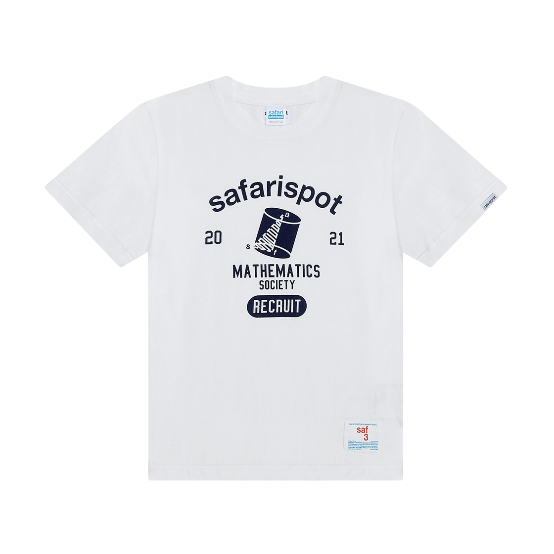 사파리스팟 1/2 리크루트 매스 소사이어티 티 - 화이트/네이비(Safarispot 1/2 Rec Ruit Math Society Tee - White/Navy)