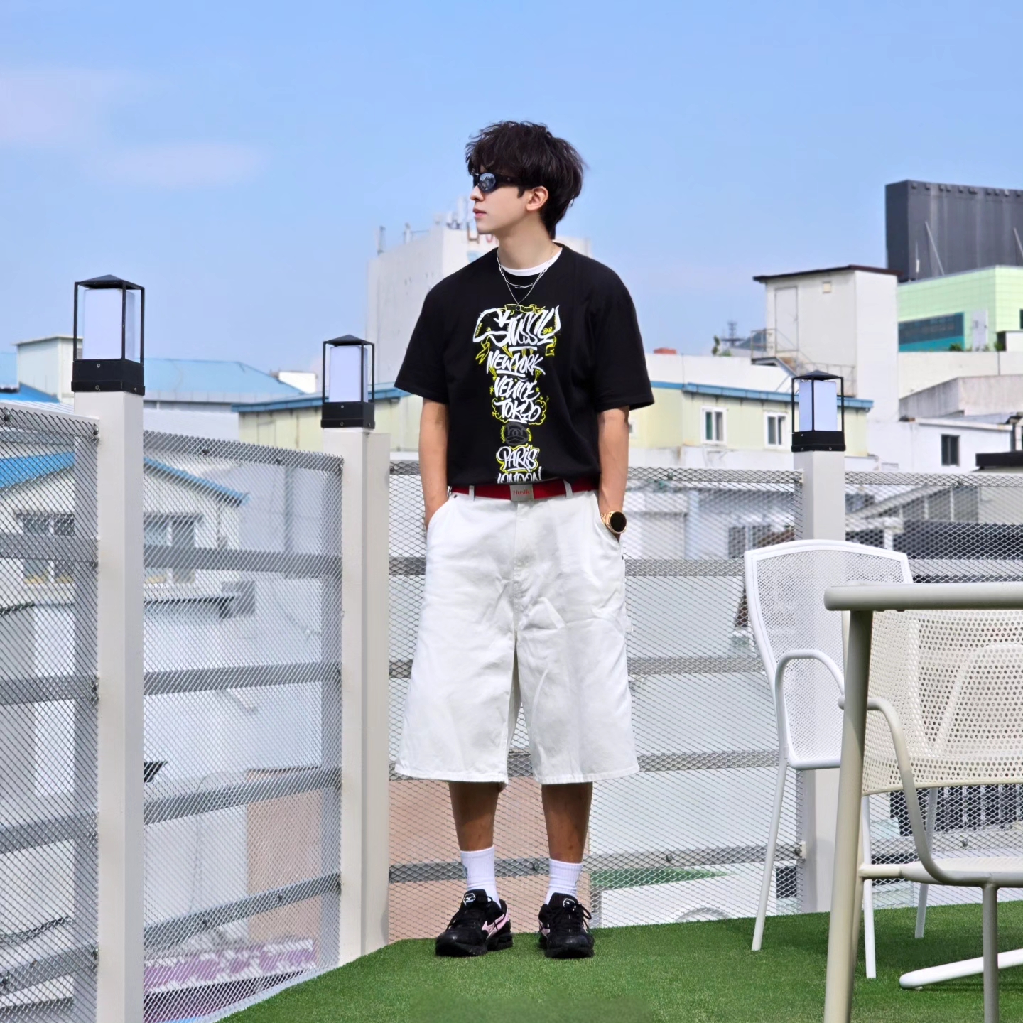 Samsung Galaxy Watch6 44mm LTE Silver (Korean Ver.), Stussy x Born X Raised Handstyles T-Shirt Black 착용 스타일 - 6