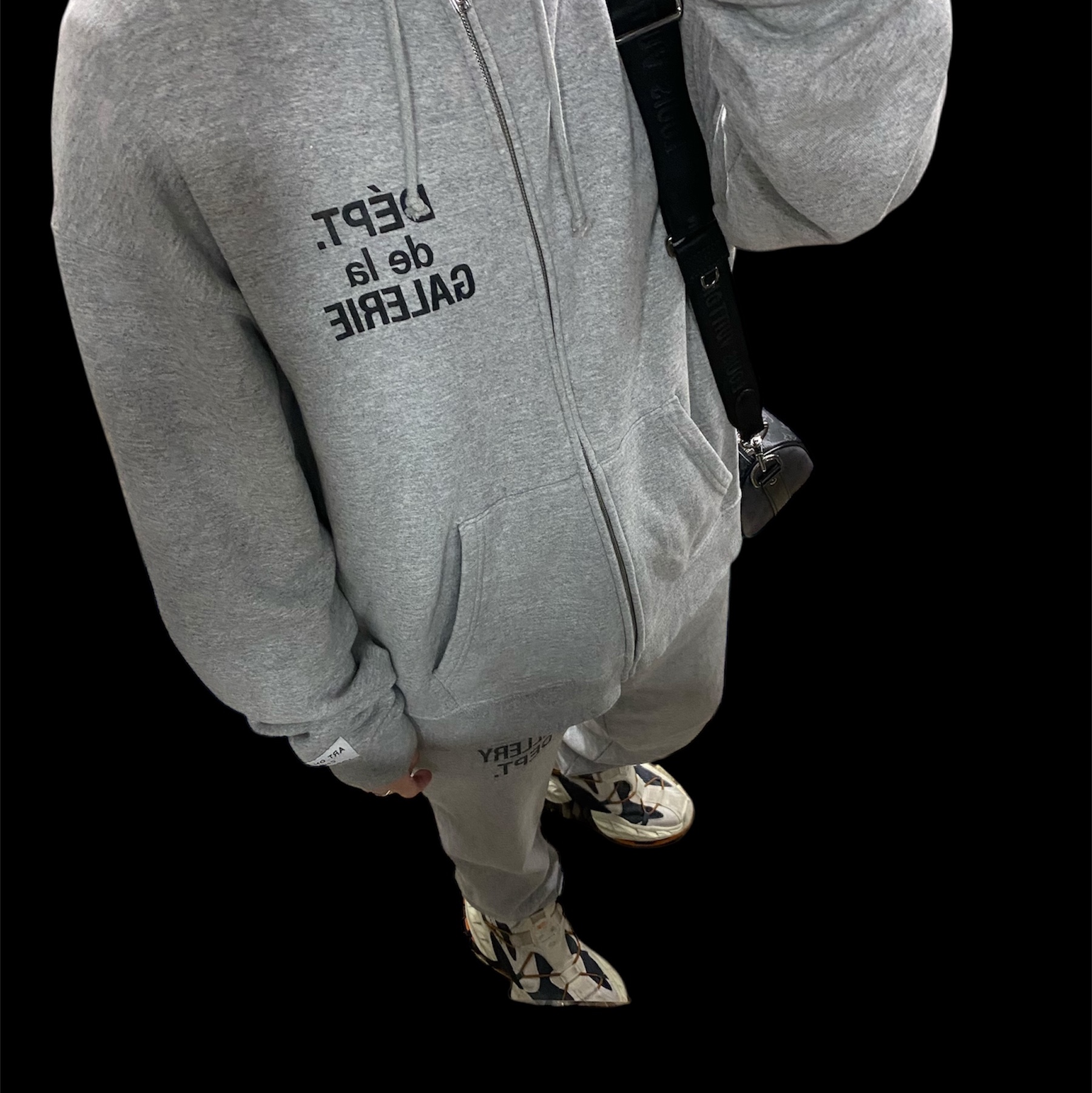 Gallery Dept. French Zip Hoodie Heather Grey, Gallery Dept. English Logo SweatpantsHeather Grey 착용 스타일