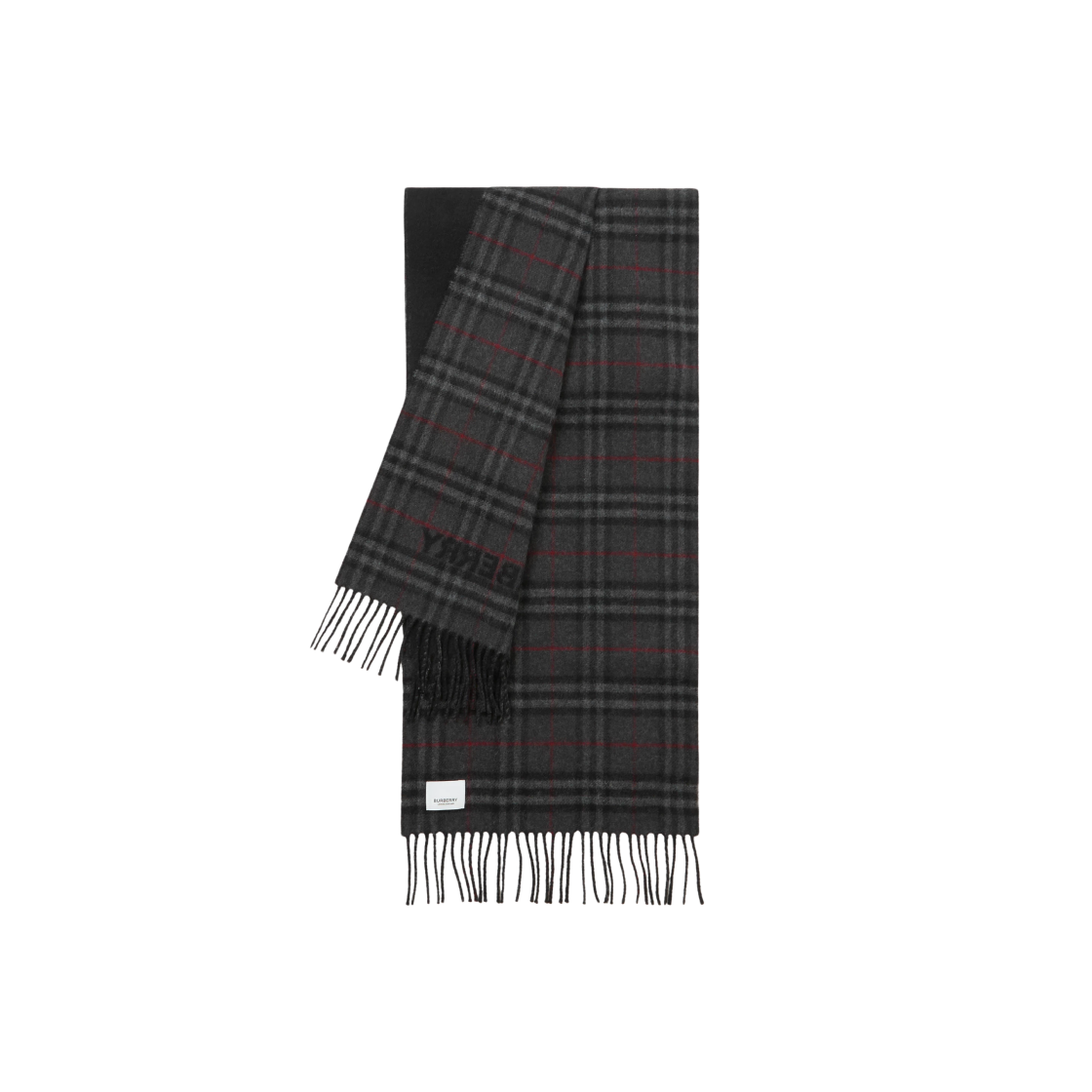 8063869 Burberry Check Cashmere Reversible Scarf Charcoal Black - 대표 이미지 #1