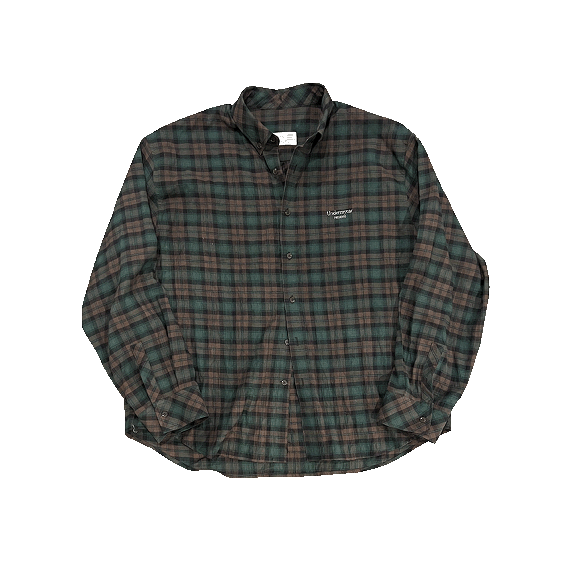 언더마이카 무.116 오리지널 로고 베이직 롱 슬리브 체크 셔츠 그린 브라운(Undermycar Mu.116 Original Logo Basic Long Sleeve Check Shirts Green Brown)