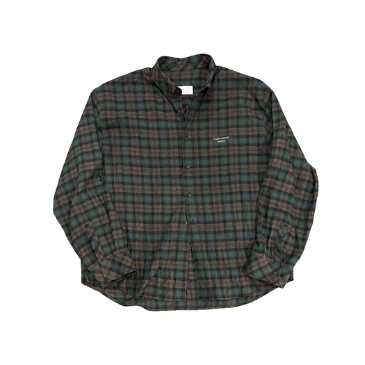 UMCM116GB Undermycar Mu.116 Original Logo Basic Long Sleeve Check Shirts Green Brown