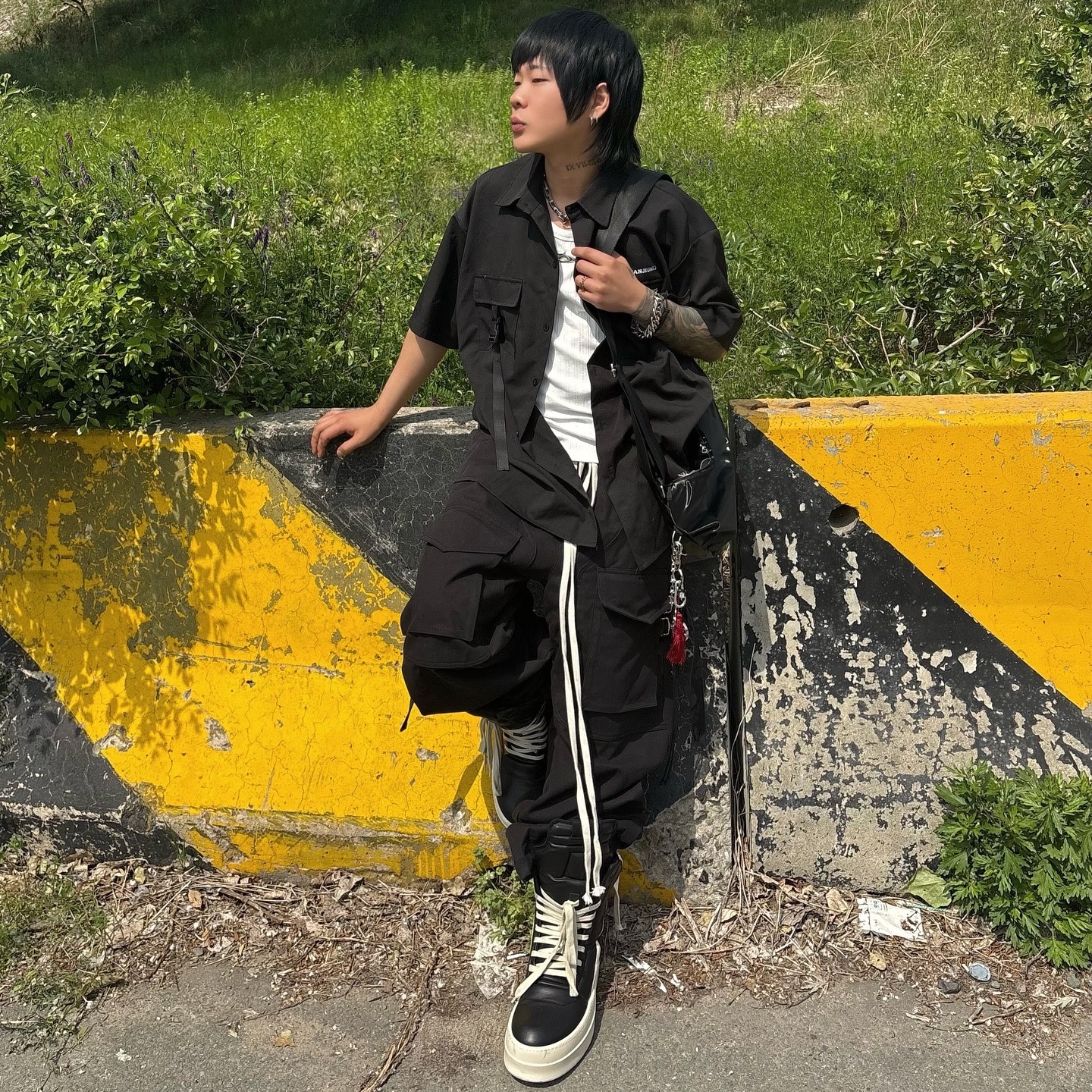 Rick Owens Mega Bumper Geobasket Black Milk 착용 스타일 - 1