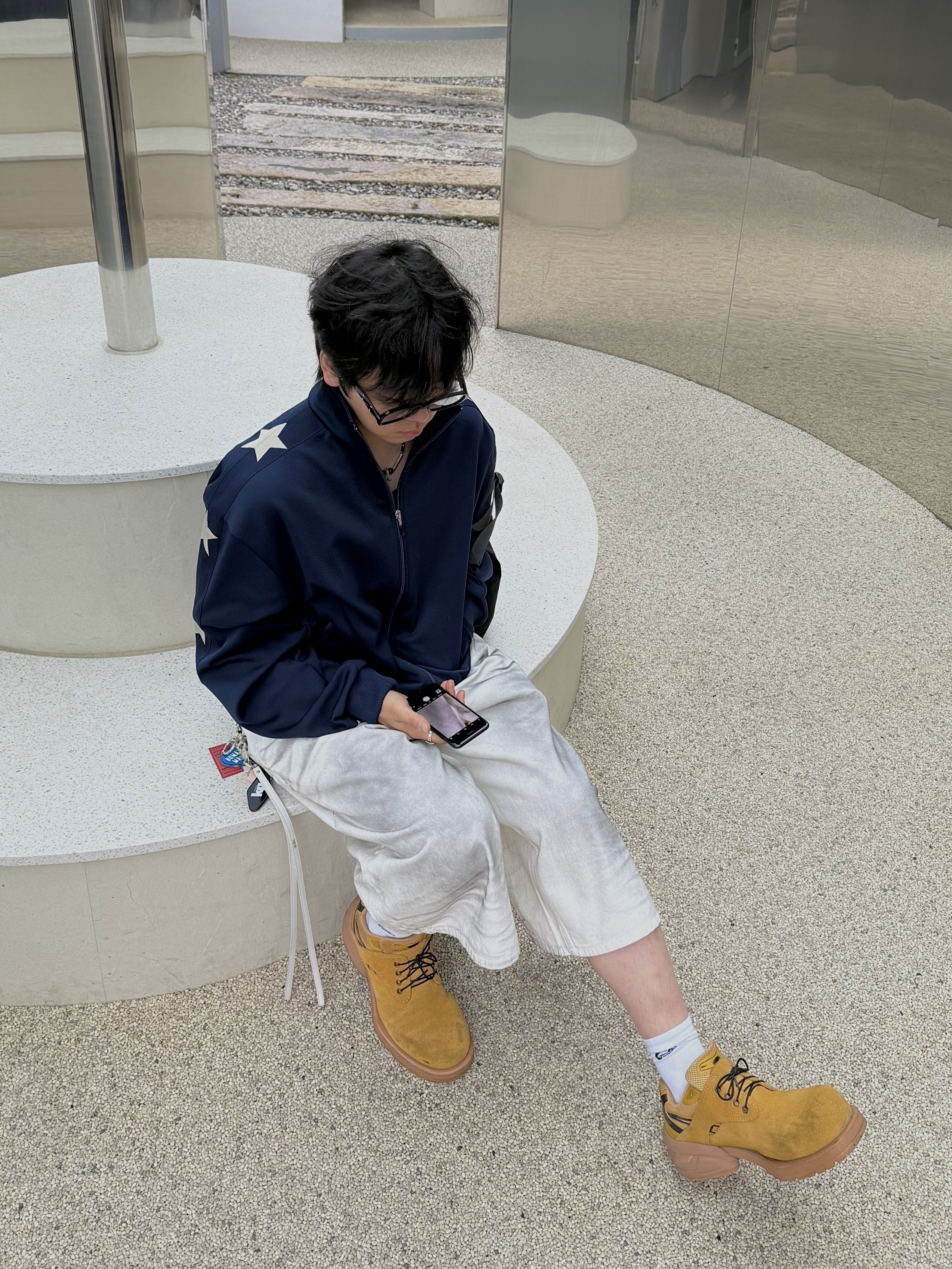 Kapital Smooth Jersey Stuntman & Woman Track Jacket Navy, Remagine Hybrid Derby Shoes Starting Bigger Wheat 착용 스타일 - 6