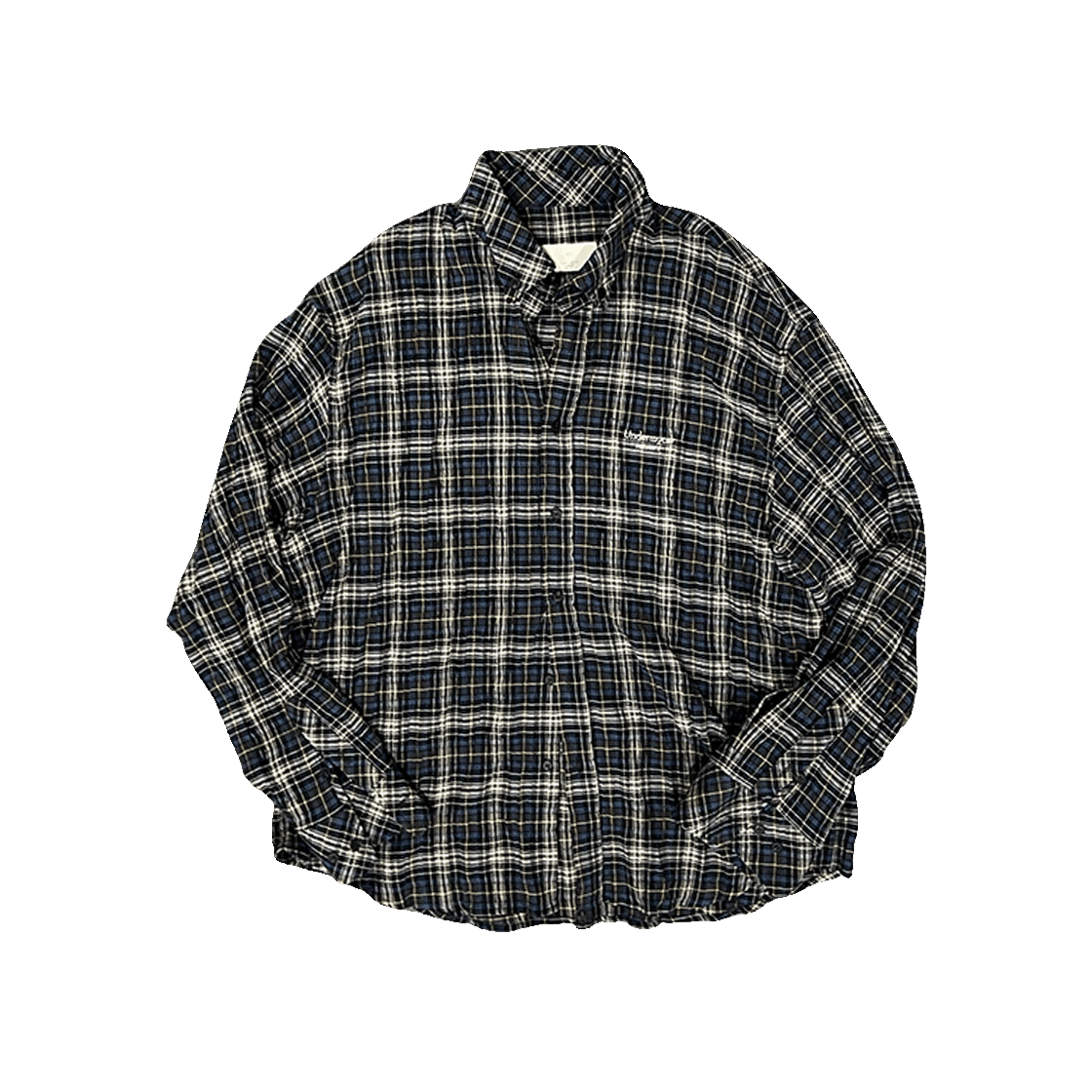 언더마이카 무.115 오리지널 로고 베이직 롱 슬리브 체크 셔츠 블랙 네이비(Undermycar Mu.115 Original Logo Basic Long Sleeve Check Shirts Black Navy)