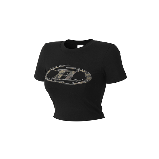 BG2WST121BK BORN TO WIN W Camo B Logo Semi Crop T-Shirts Black