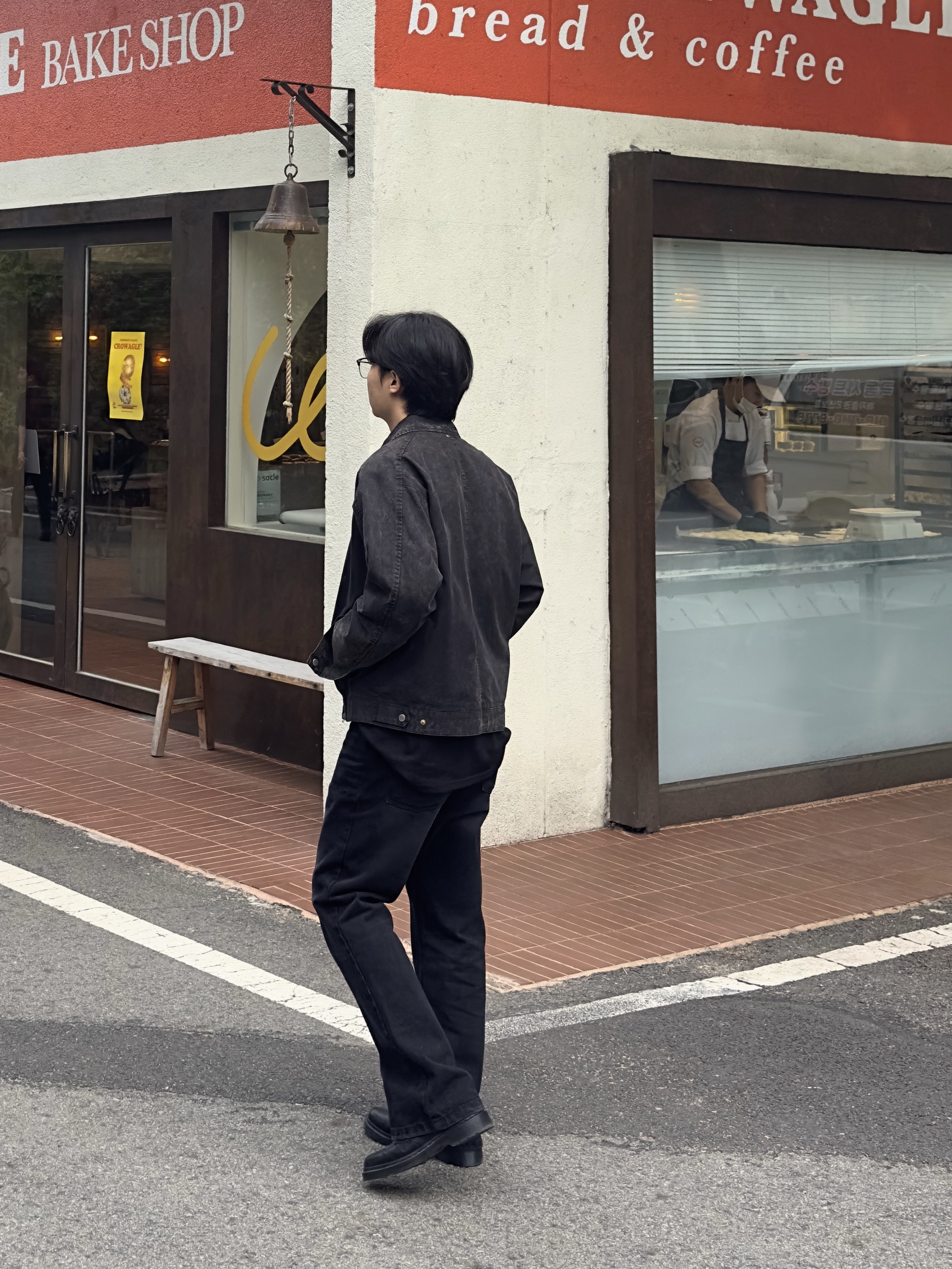 Permanent Archive Vintage Washing Jacket Black, Permanent Archive Semi Flare Denim Pants Black 착용 스타일 - 3