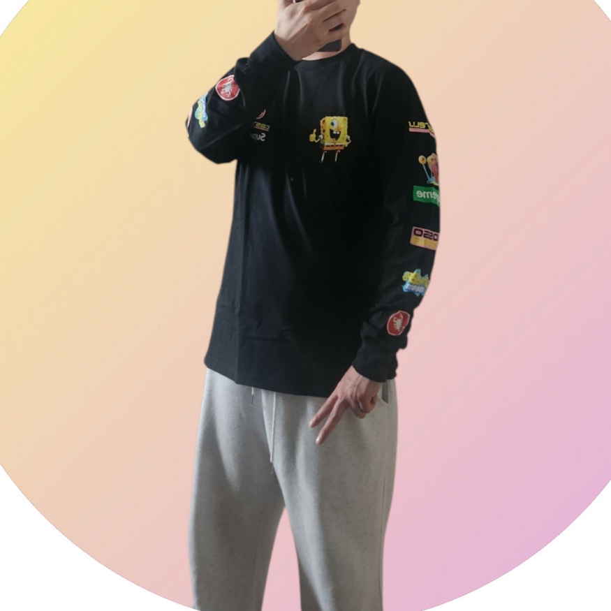 Supreme x SpongeBob SquarePants Castelli Racing L/S T-Shirt Black - 25SS 착용 스타일 - 1