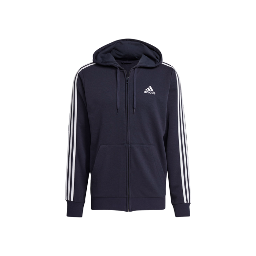 Adidas Essentials French Terry 3-Stripes Full-Zip Hoodie Legend Ink White - US Sizing