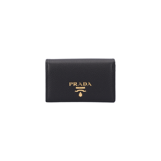 1MC122 Prada Vitello Grain Calfskin Card Holder in Black