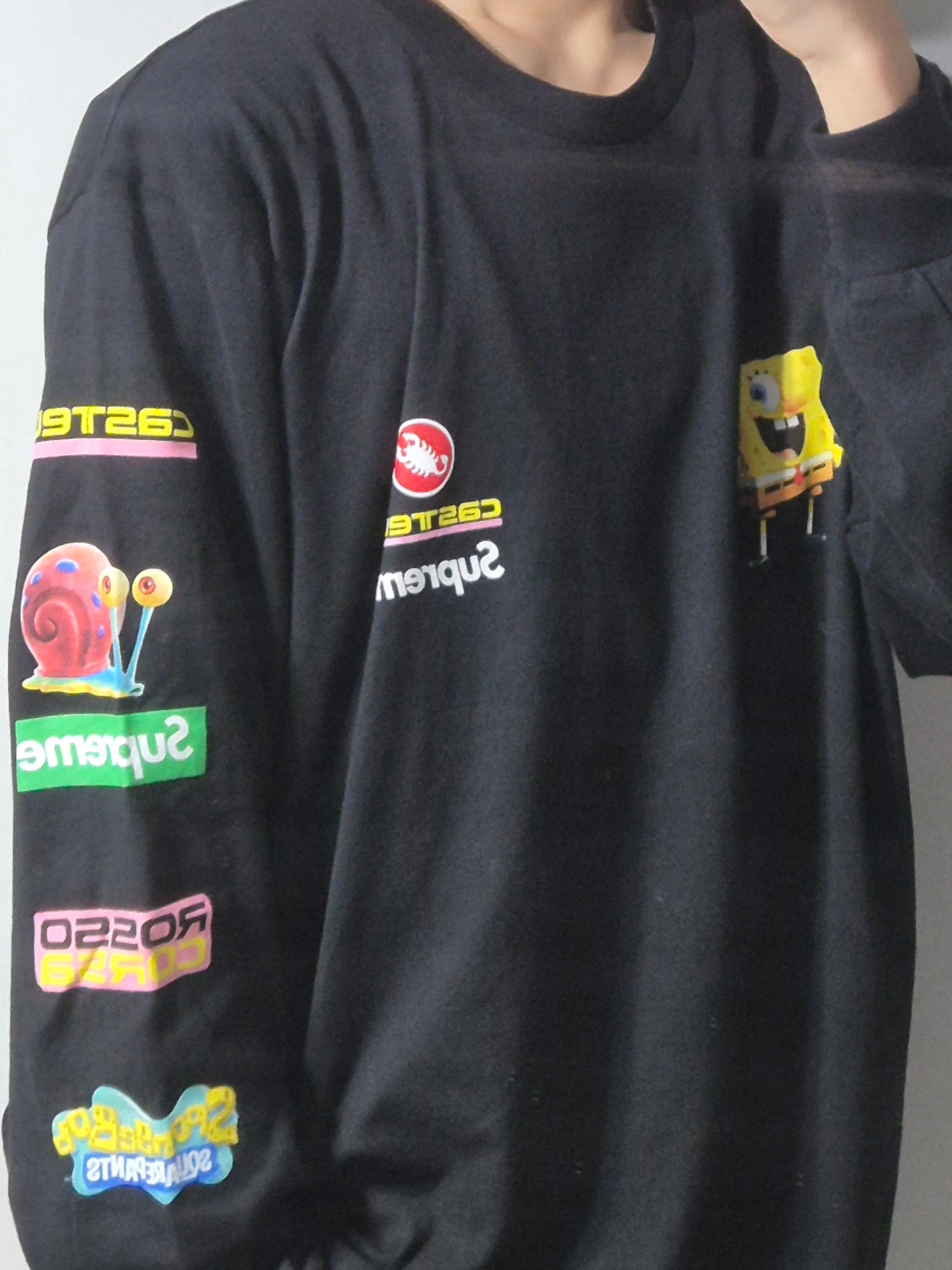 Supreme x SpongeBob SquarePants Castelli Racing L/S T-Shirt Black - 25SS 착용 스타일 - 1