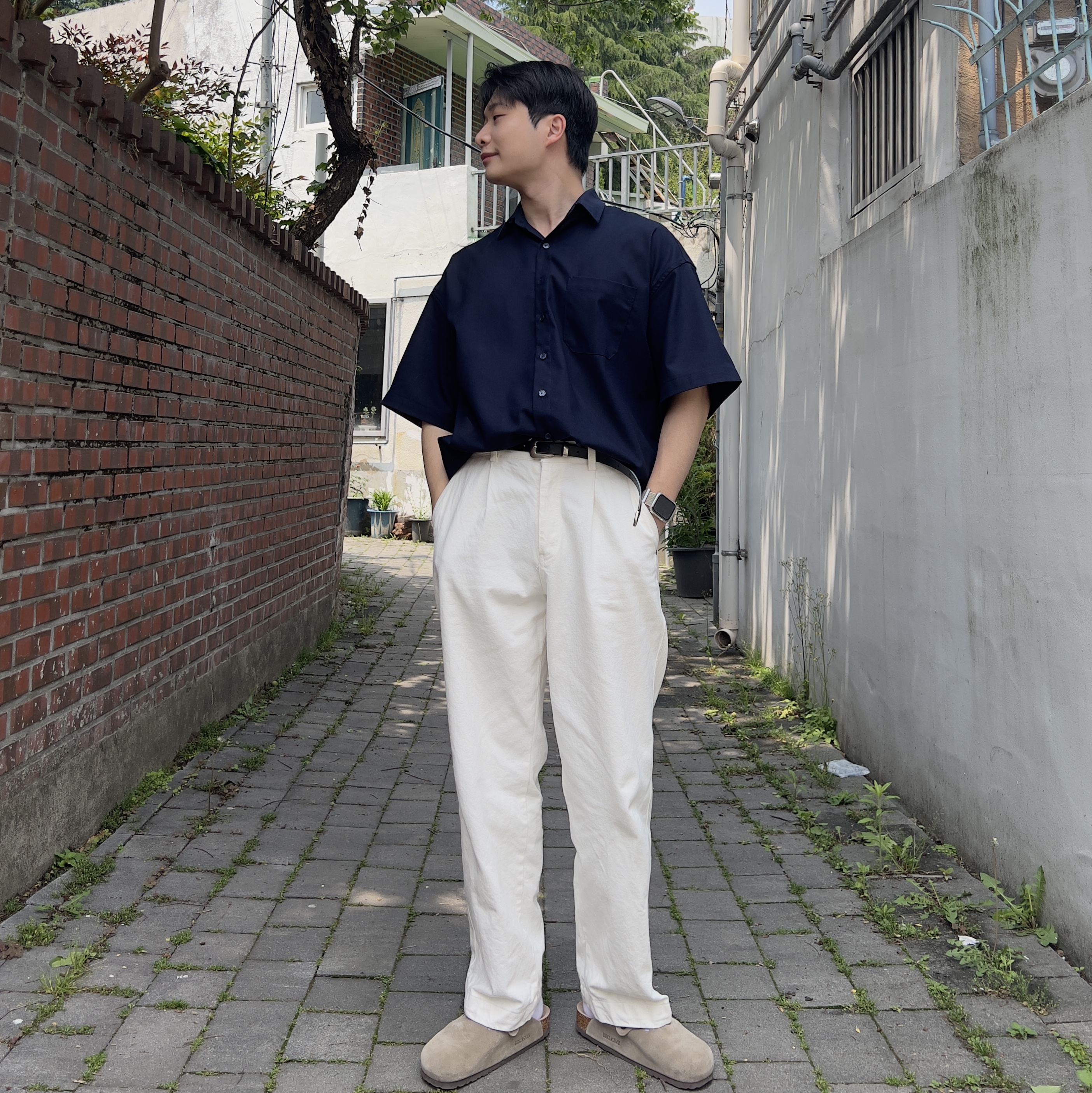 Birkenstock Boston Soft Footbed Taupe - Regular 착용 스타일 - 1