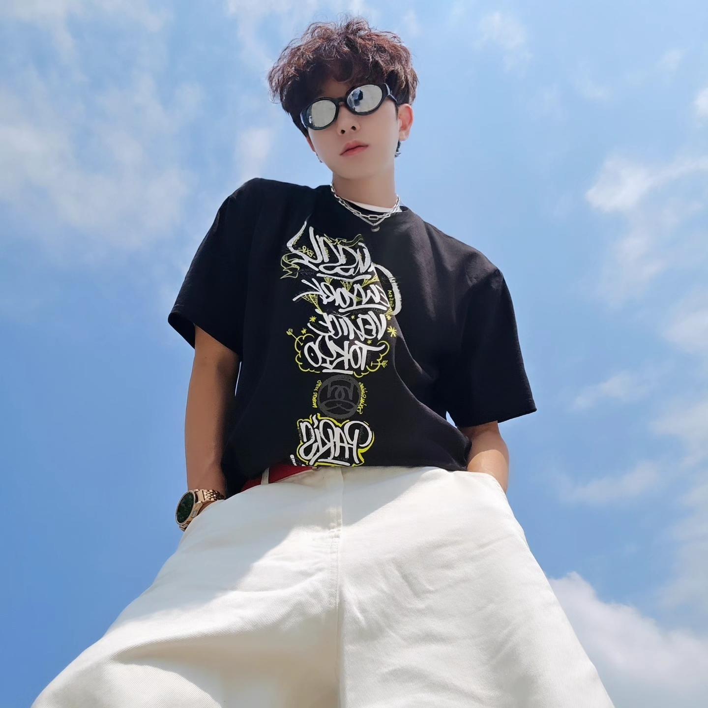 Samsung Galaxy Watch6 44mm LTE Silver (Korean Ver.), Stussy x Born X Raised Handstyles T-Shirt Black 착용 스타일 - 2