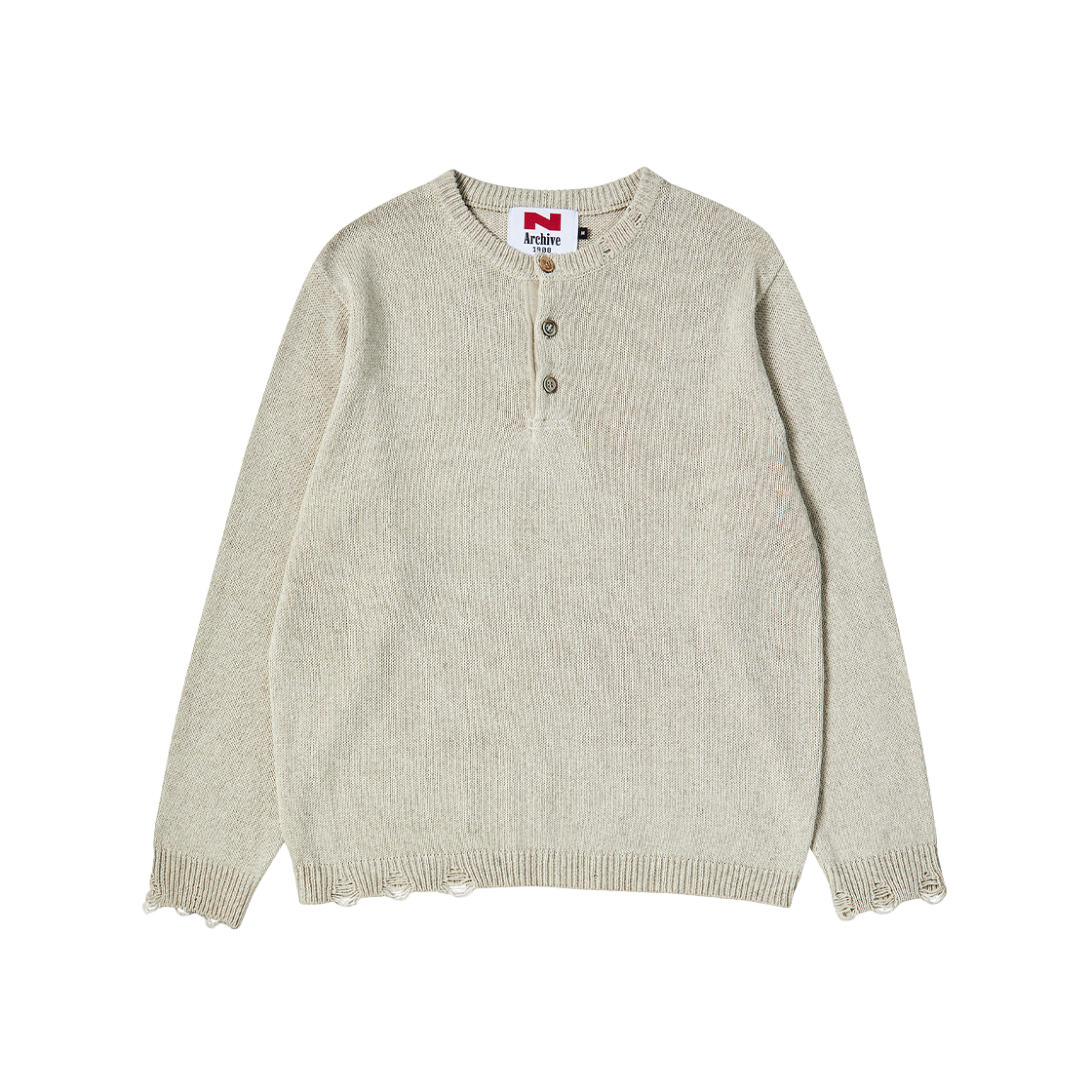 NV25SUKT02IV N ARCHIVE Linen Blended Vintage Garment Henry Neck Knit Ivory - 대표 이미지 #1