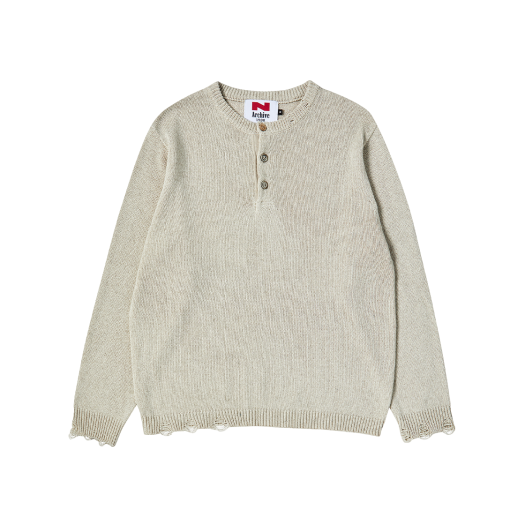 NV25SUKT02IV N ARCHIVE Linen Blended Vintage Garment Henry Neck Knit Ivory