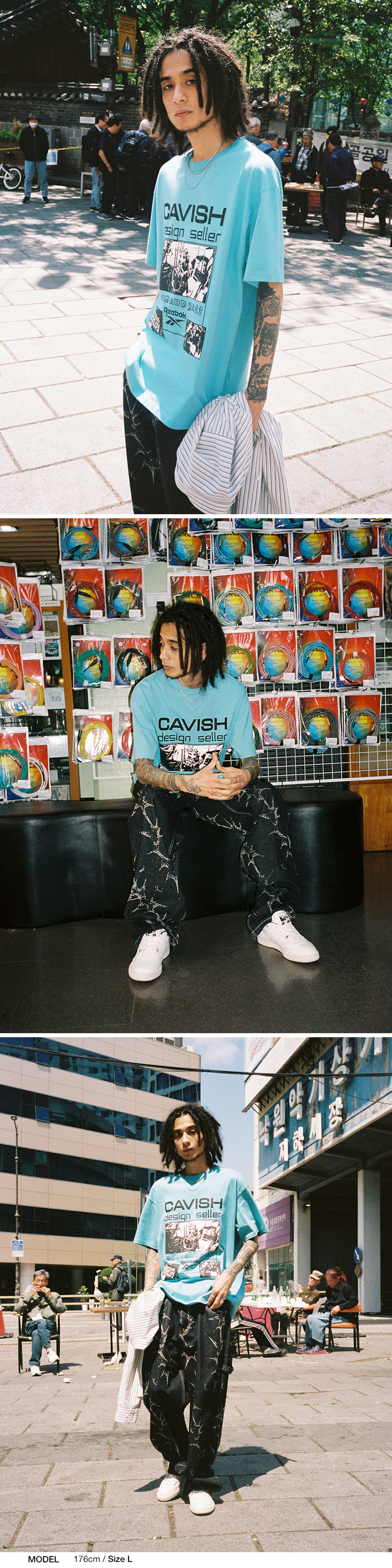 카비시 x 리복 드럼 앤 베이스 숏 슬리브 티셔츠 블루 | CAVISH