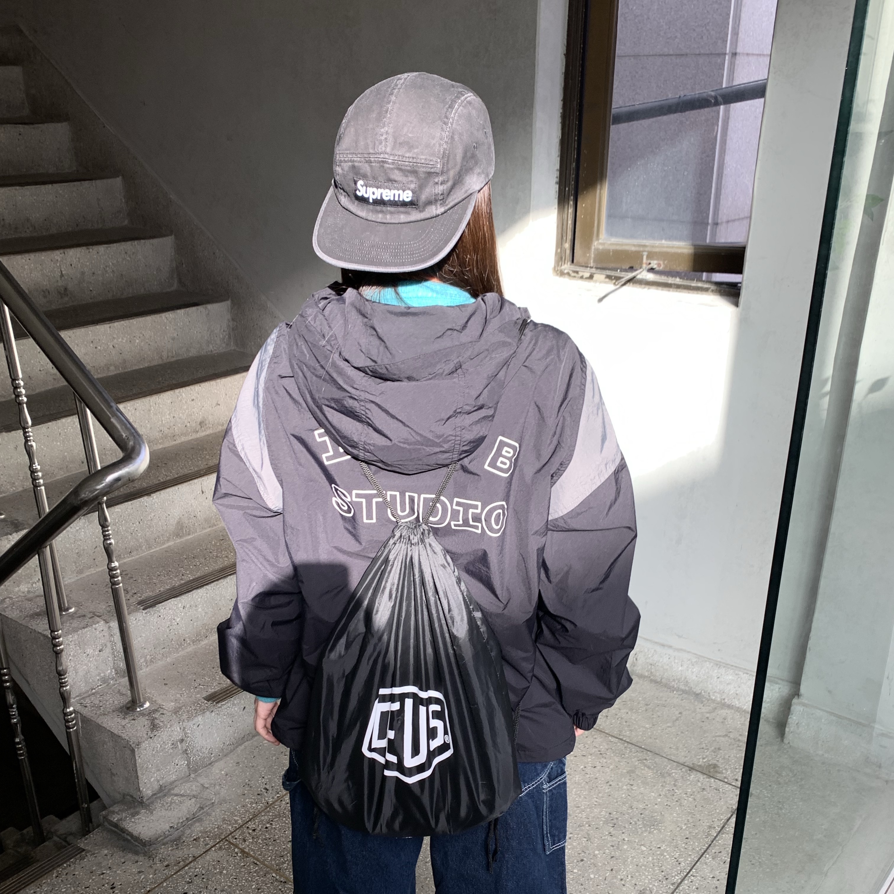 Supreme Washed Chino Twill Camp Cap Black - 25SS, IAB Studio Wind Jacket Pack Black Silver 착용 스타일