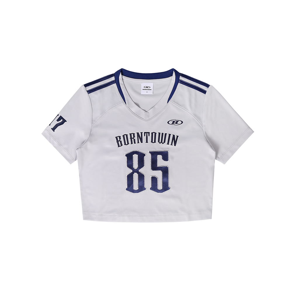 본투윈 우먼스 럭비 저지 세미크롭 티셔츠 실버(BORN TO WIN W Rugby Jersey Semi Crop T-Shirts Silver)