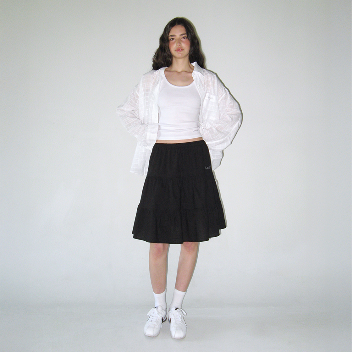 레이지지 레이지 캉캉 셔링 하프 스커트 블랙(LAZYZ Lazy Cang Cang Shirring Half Skirt Black) - 2