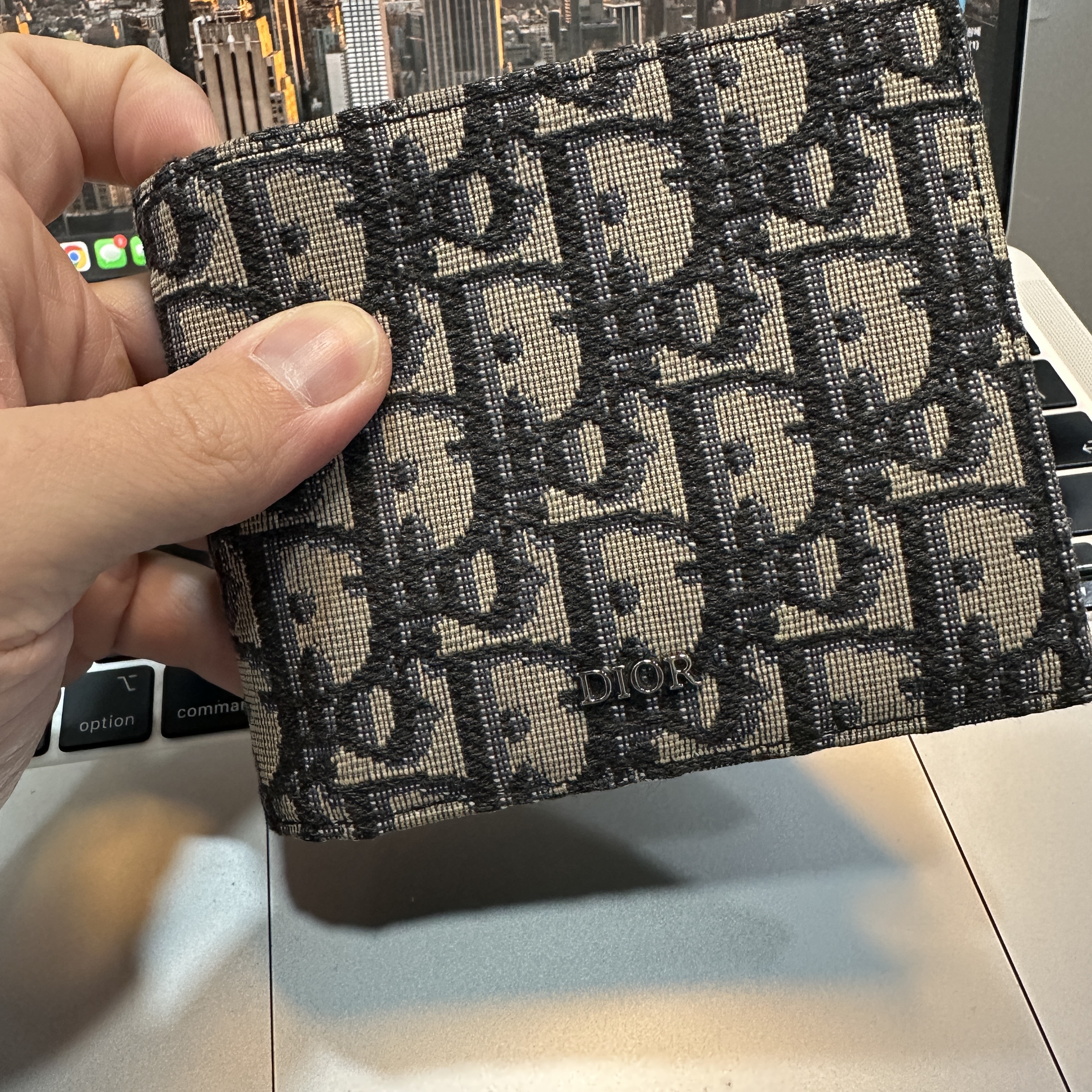 Dior Wallet Bill Clip Beige Blue Dior Oblique Jacquard 착용 스타일