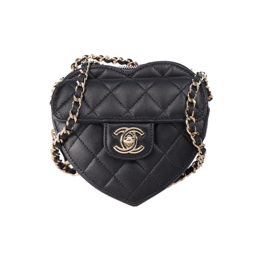 AP2784_01 Chanel Heart Clutch Bag Lambskin Black Gold
