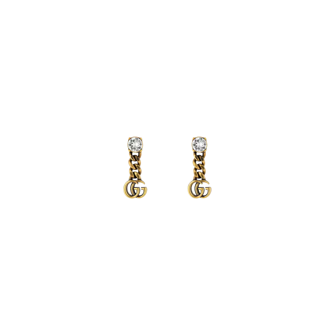 645683-J1D50-8062 (W) Gucci Crystal Double G Earrings Metal Aged Gold Finish