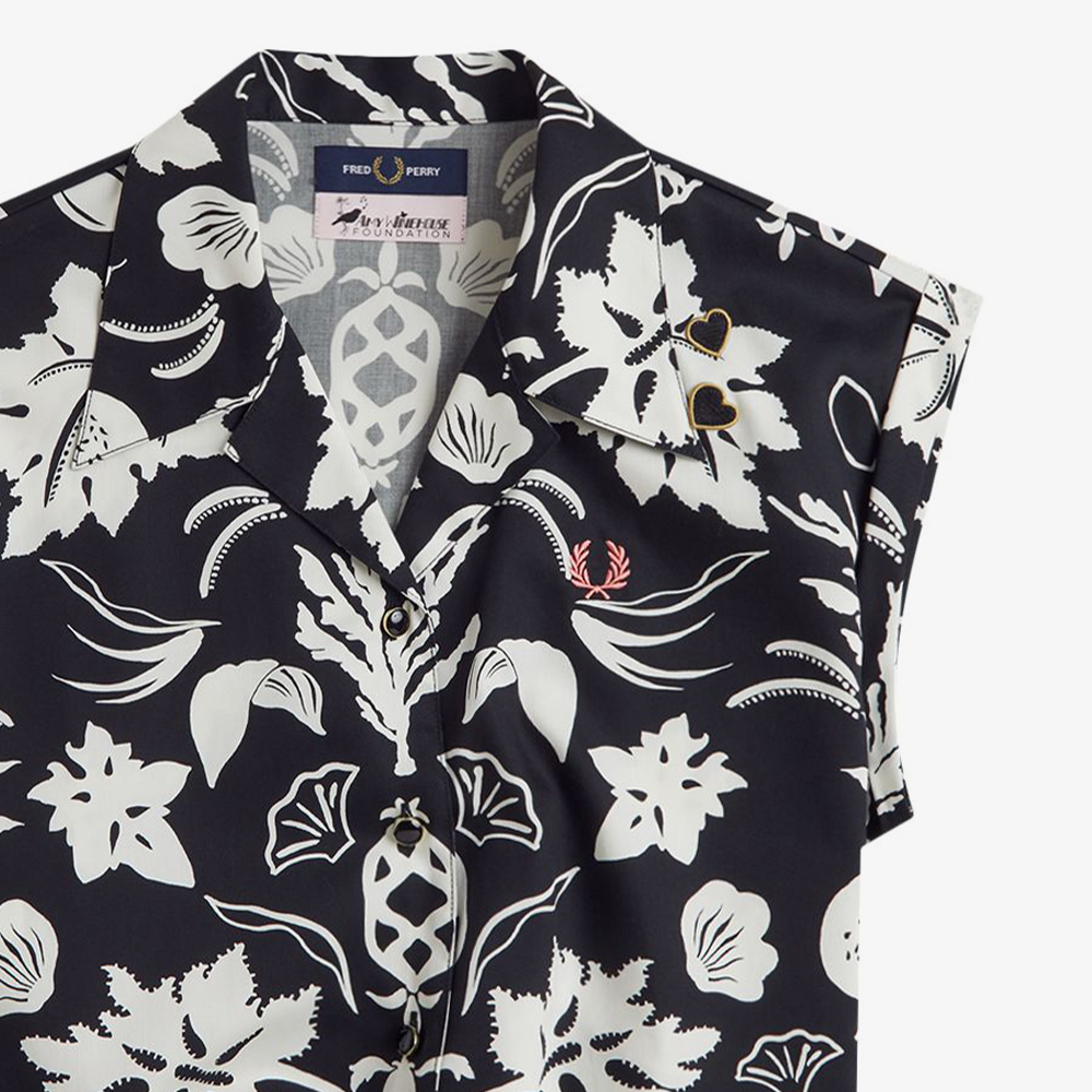 프레드페리x에이미와인하우스 타이 프론트 프린트 셔츠 블랙(Fred Perry Womens Tie-Front Printed Shirt Black) - 6