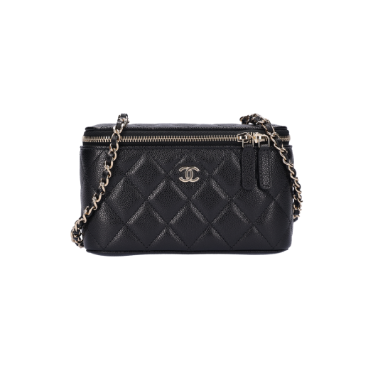 AP1341_02 Chanel Classic Small Chain Vanity Cosmetic Case Grained Calfskin Black Gold