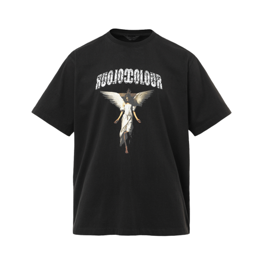 HVQSCTA306BKA Vonvat Angel Graphic Washed Short Sleeve Black