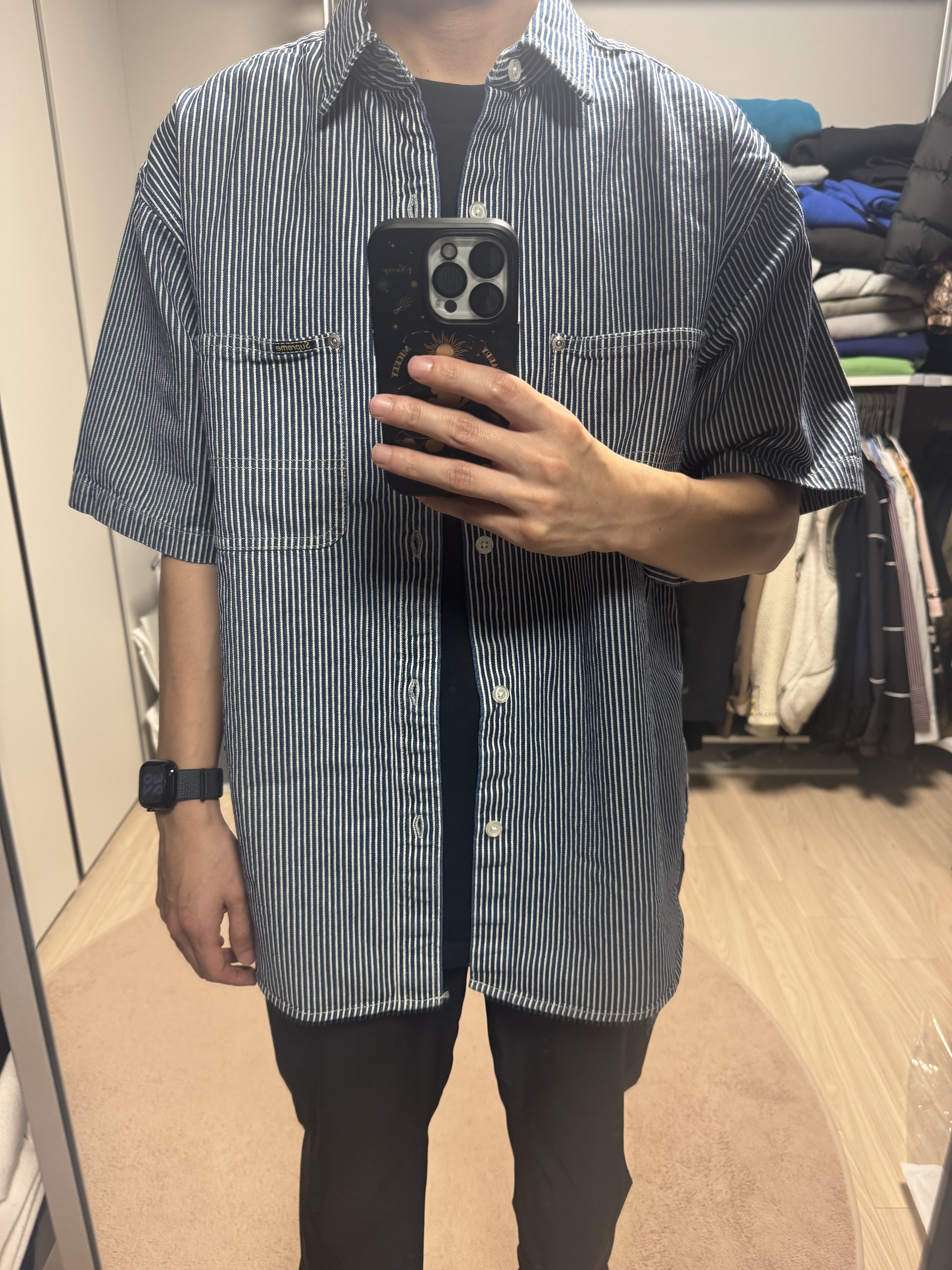 Supreme Loose Fit S/S Denim Painter Shirt Stripe - 25SS 착용 스타일