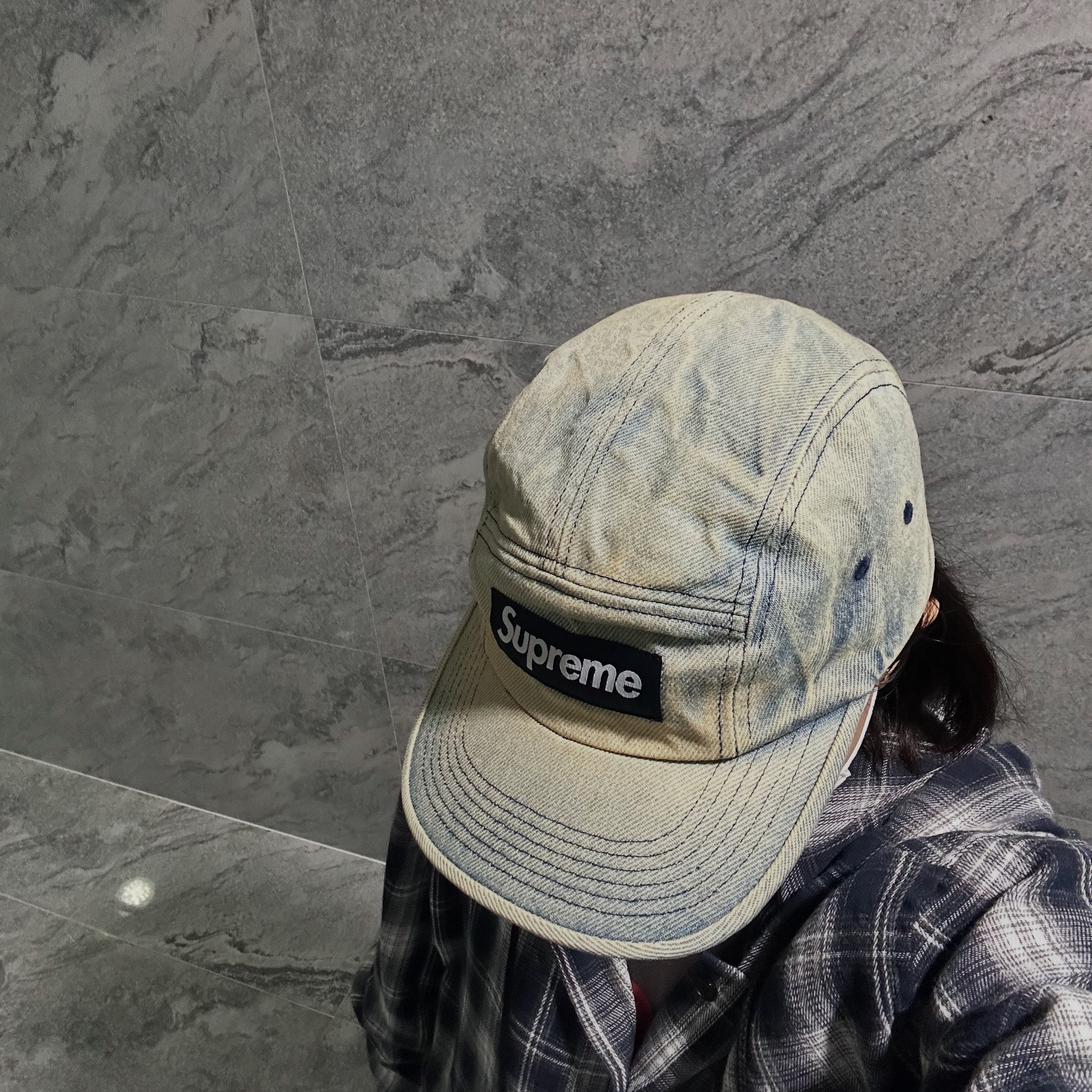 Supreme Washed Chino Twill Camp Cap Dirty Indigo - 24SS 착용 스타일