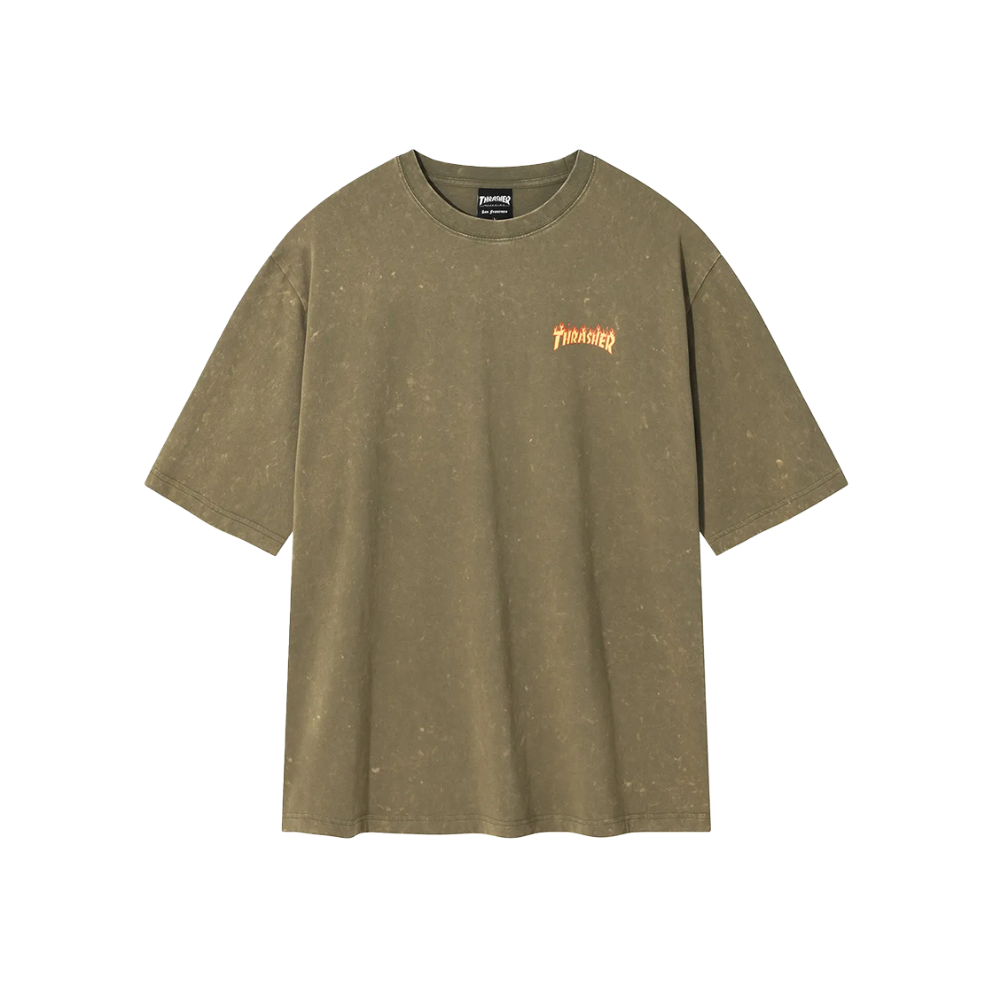 TR2502ST04KH THRASHER Small Flame Comet Washed Short Sleeve T-Shirt Khaki