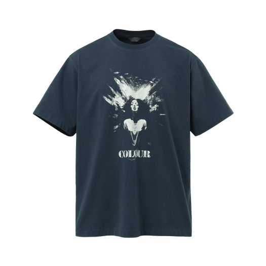 HVQSCTA307NAA Vonvat Front Graphic Washed Short Sleeve Navy
