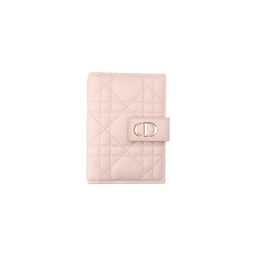 S5157UWHC Dior Caro Vertical Card Holder Calfskin Rose Powder