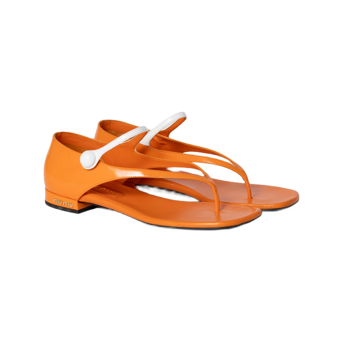(W) 미우 미우 투톤 페이턴트 레더 메리제인 통 샌들 오렌지 화이트((W) Miu Miu Two-Tone Patent Leather Mary Jane Thong Sandals Orange White) - 2