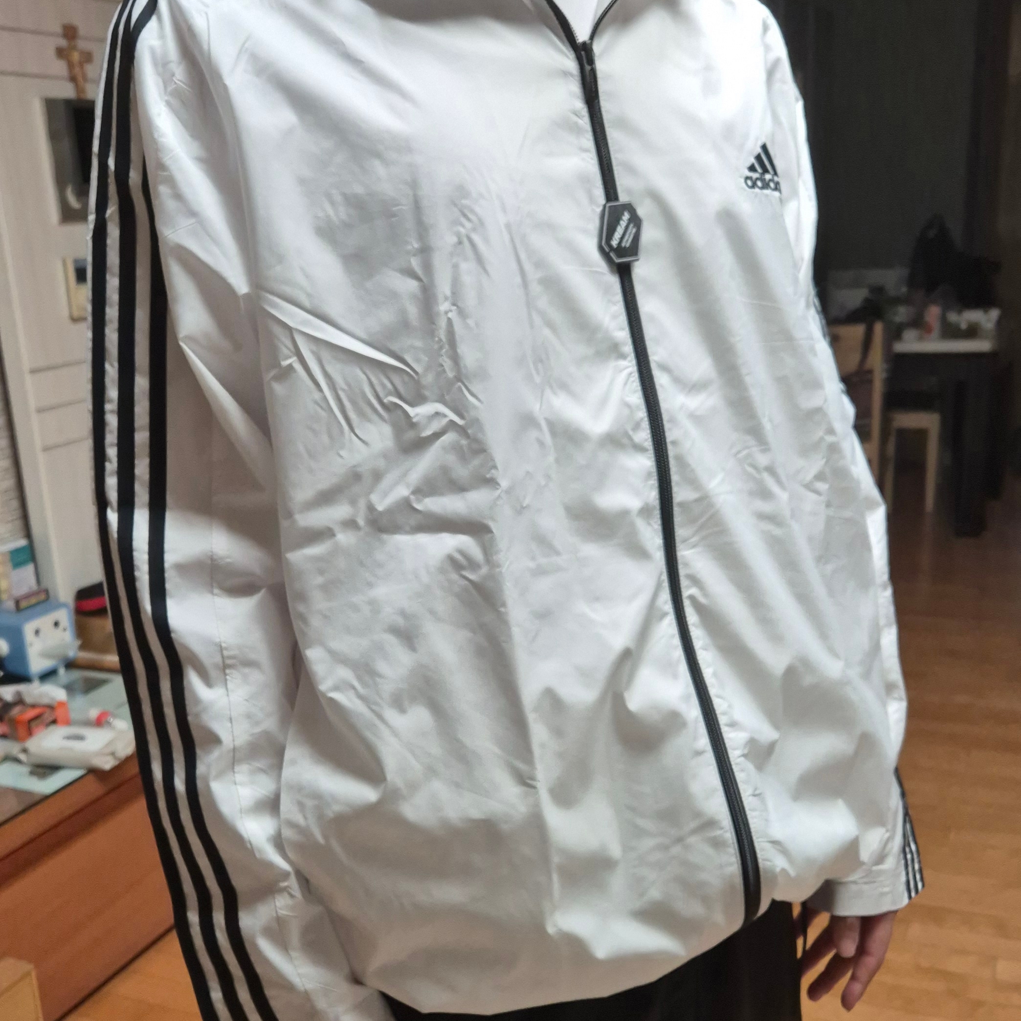 Adidas Essential 3S Woven Windbreaker Jacket White - KR Sizing 착용 스타일 - 3
