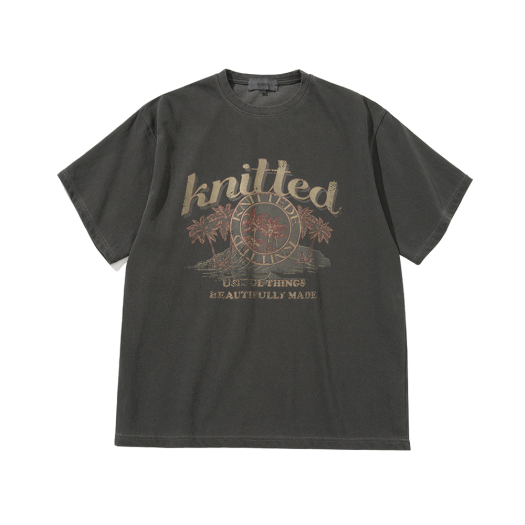 K25SSUT07CC Knitted Pigment Palm Tree Graphic T-Shirt Charcoal