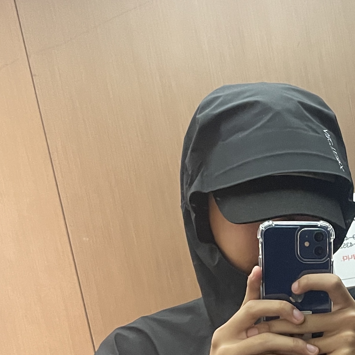 AEAE Web Logo Two Tone Ball Cap Black & White, Arc'teryx Beta Jacket Black 착용 스타일