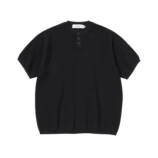 K25SSU09BK Knitted Coolever Henley Neck Half Sleeve Knit Black
