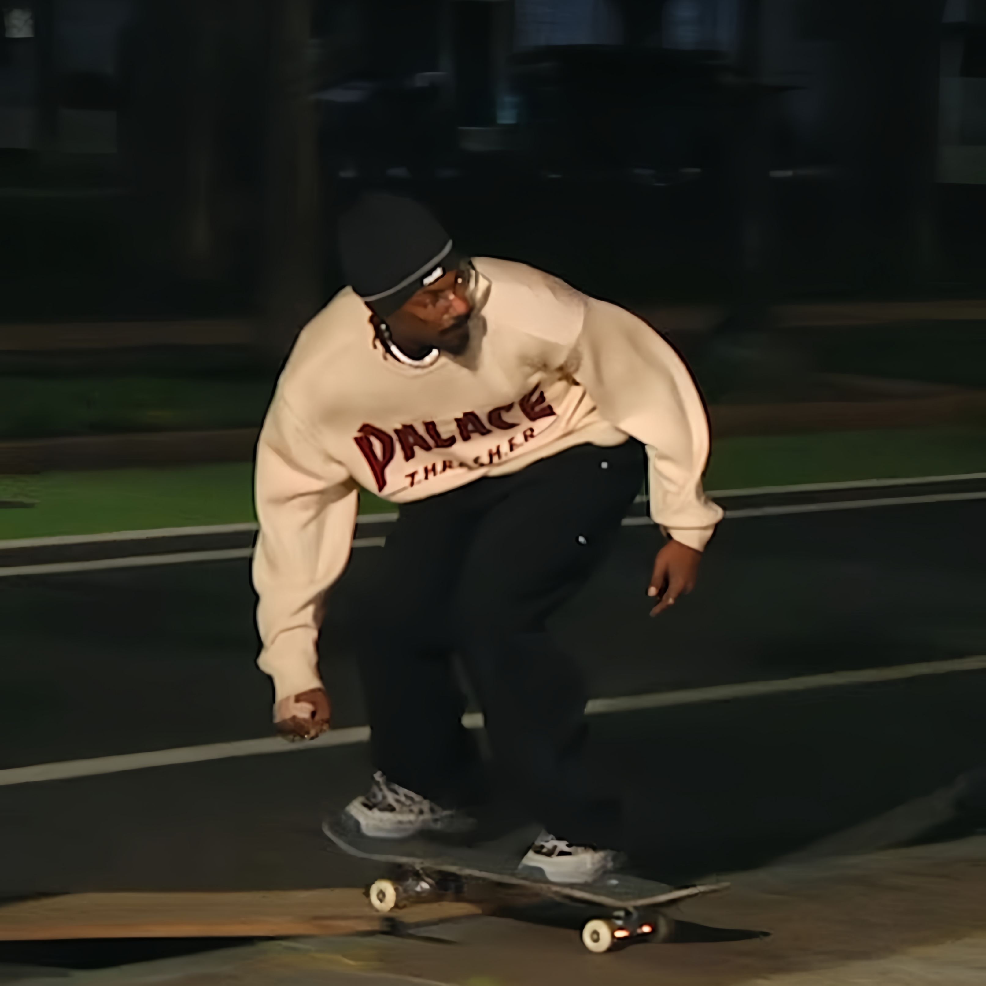Palace x Thrasher Knit Beige - 24SS 착용 스타일