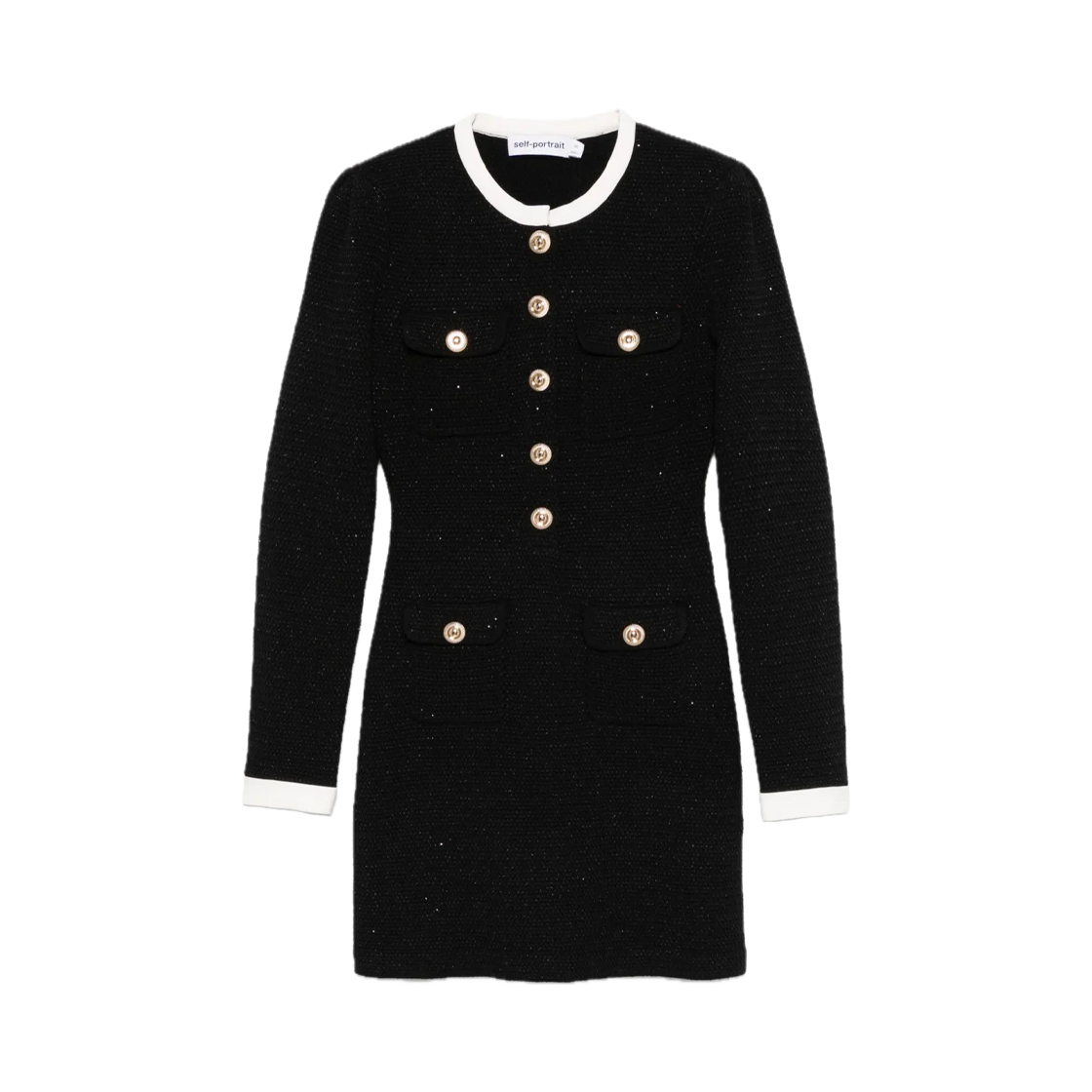 KW5ADR1SF04BK Self Portrait Women Black Knit Contrast Collar Mini Dress Black - 25SS