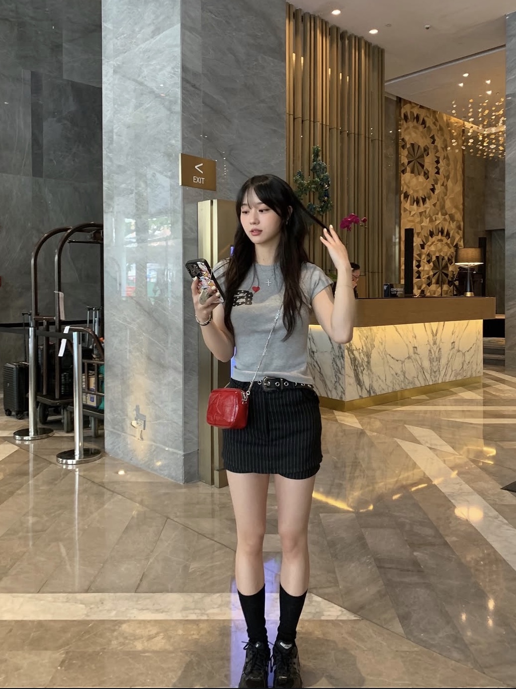 AEAE Dot Small Letter Tee Melange Grey, Asics GT-2160 Black Pure Silver 착용 스타일 - 2